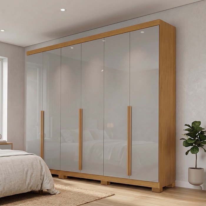 Guarda-Roupa Casal Curitiba 100% MDF 6 Portas Nature/Off White - Bianchi Móveis