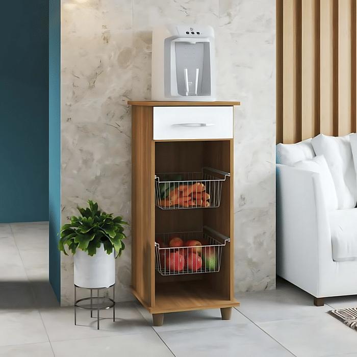 Balcão de Cozinha Multiuso 1 Gaveta 2 Cestos Régia Freijo/Branco Fiorello