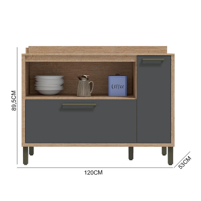 Balcão de Cozinha para Pia 2 Portas 1 Gaveta com Tampo em MDF Ronipa Syrah 120cm Castanho / Chumbo