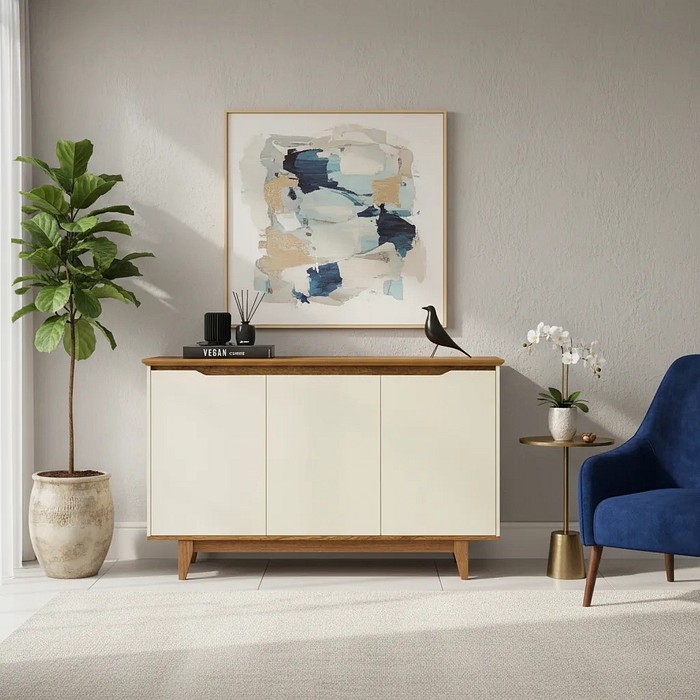 Buffet Flow 3 Portas EJ Móveis Off White/Freijo