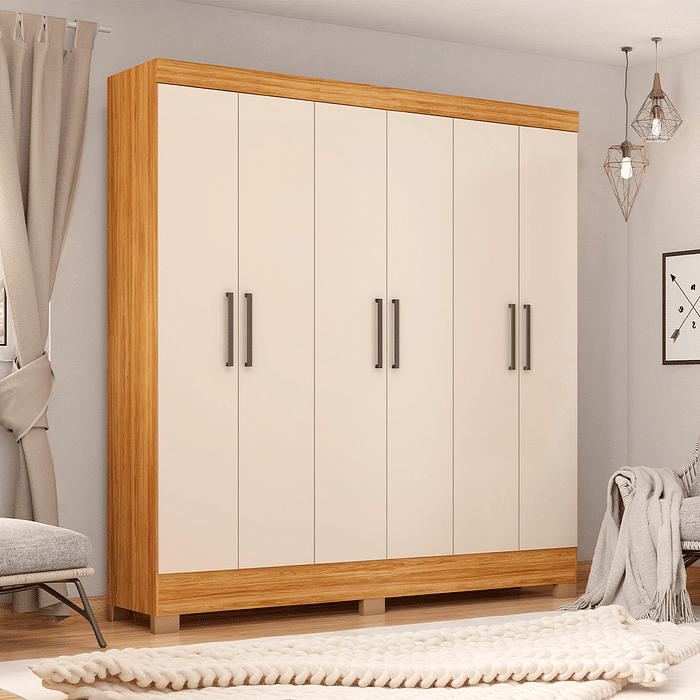 Guarda-Roupa Casal 6 Portas Pratico Cinamomo/Off White - Demobile