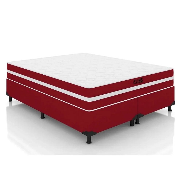 Cama Box Queen  (Colchão + Base) Zeus 158x188 Molas Ensacadas Vermelho Bacceto