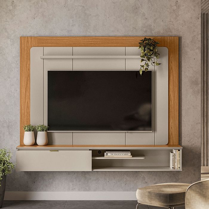 Painel Home Lugano com Espaço para TVs 65 Nature/Off White – Linea Brasil