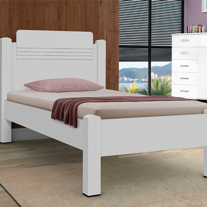 Cama Solteiro em MDF Paris Branco - Gabrielli Móveis