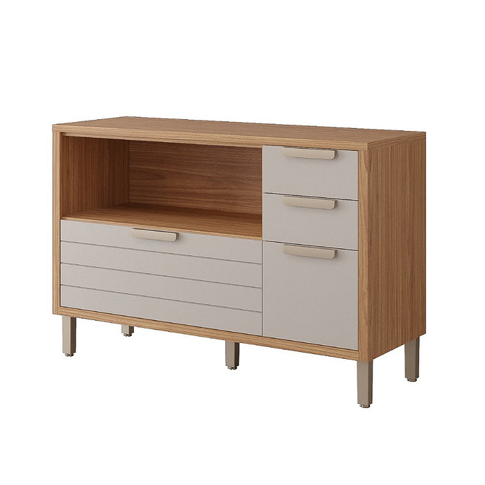 Balcão de Cozinha 100% MDF com Tampo Eloise 1pt 4gav 120cm MGM Freijo/Off white