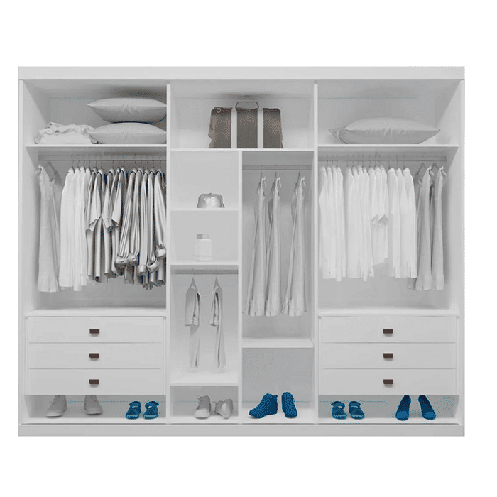 Guarda-Roupa Casal Com Espelho Em MDF 6 Portas, Madrid Boss Ripado Branco - Bom Pastor