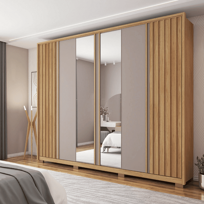 Guarda-Roupa Casal Com Espelho 6 Portas 4 Gavetas Apollo 2.7 Caemmun - Buriti/Fendi