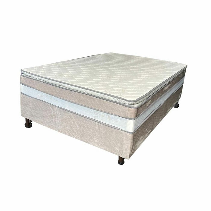 Cama Box Casal Conjugada 138x188x69 Malu Charm Premium Tec em Malha - Bege