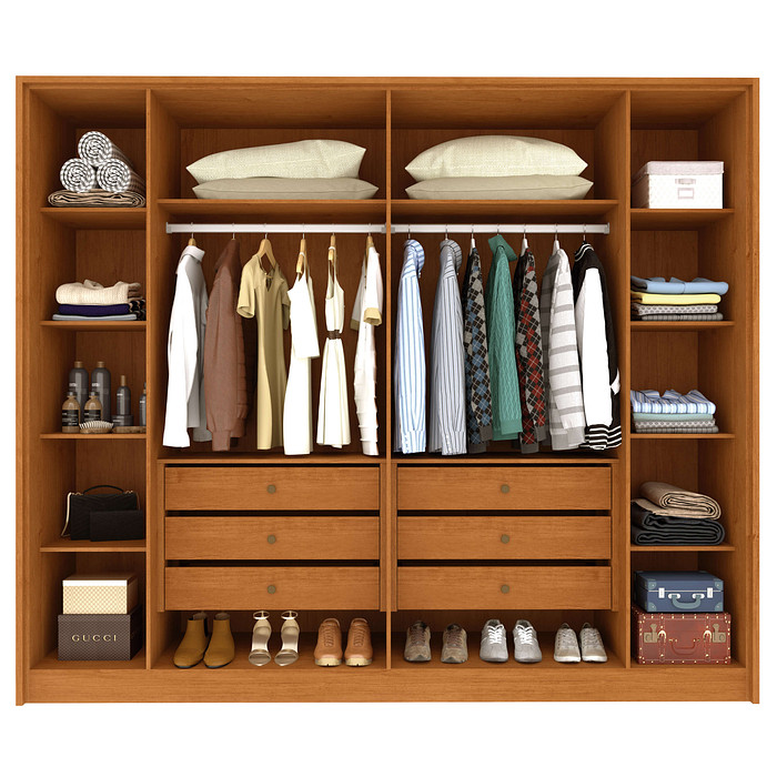 Guarda‑Roupa Casal Barcelona 6 Portas 6 Gavetas Ripado Cinamomo/Off White