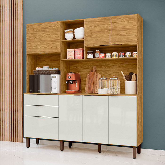 Armário Kit Cozinha Boreal 7 Portas 2 Gavetas Marrocos Off White – MX Móveis