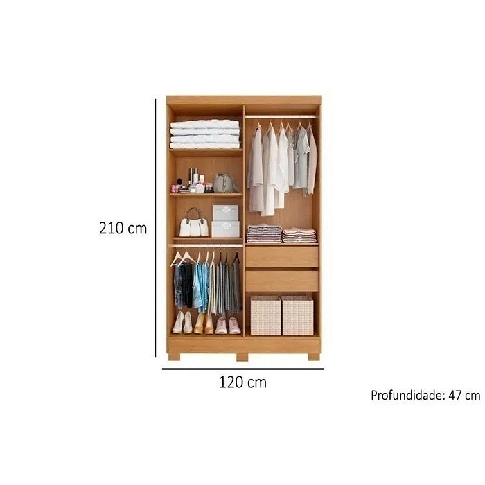 Guarda-Roupa Solteiro 4 Portas Sergipe Nature/Off White - Bianchi 