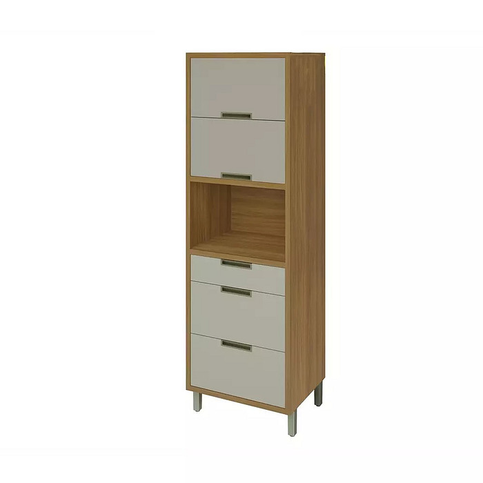 Paneleiro Torre Quente 2 Portas 3 Gavetas 1 Nicho em MDF Imperatriz Freijó/Off White Nesher