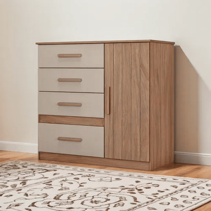 Cômoda para Quarto Com 4 Gavetas 1 Porta Moval Vênus Carvalho/Fend