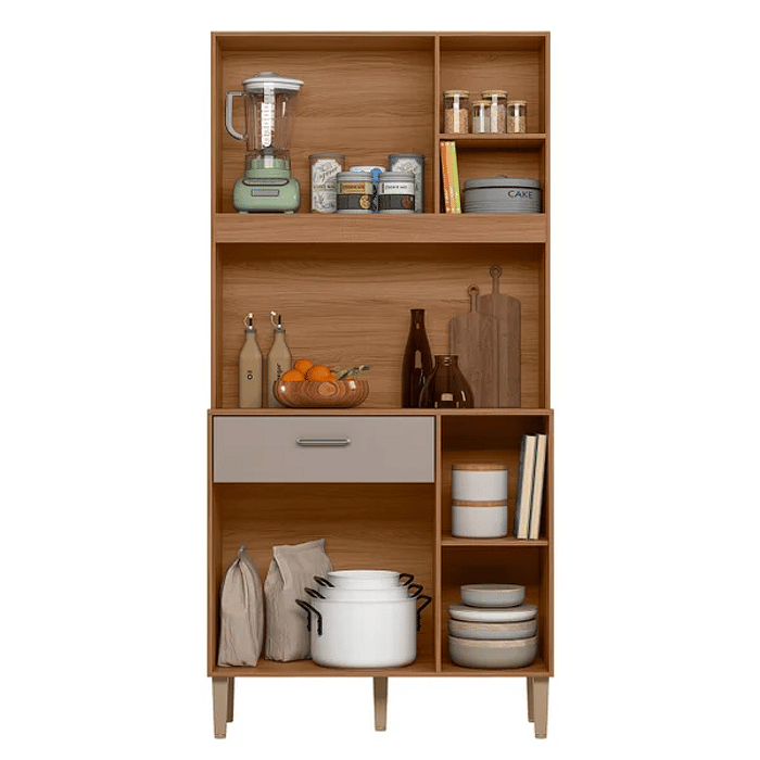 Kit Cozinha Nicioli Erva Doce 90cm 4 Portas 1 Gaveta Ipê Off White Cristal