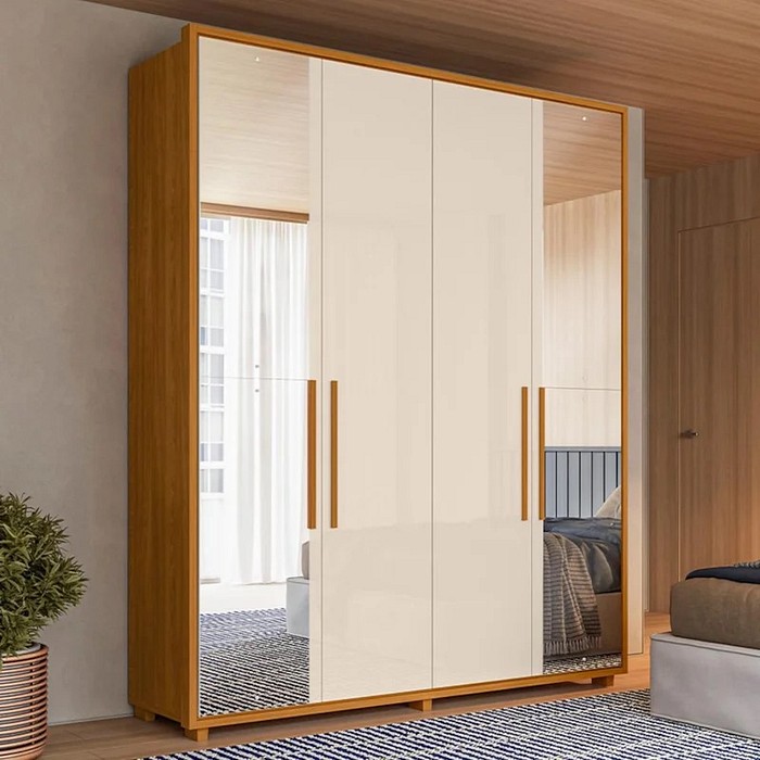 Guarda-Roupa Casal Greco 4 Portas com Espelho 100% MDF Madetec - Cinamomo/Off White
