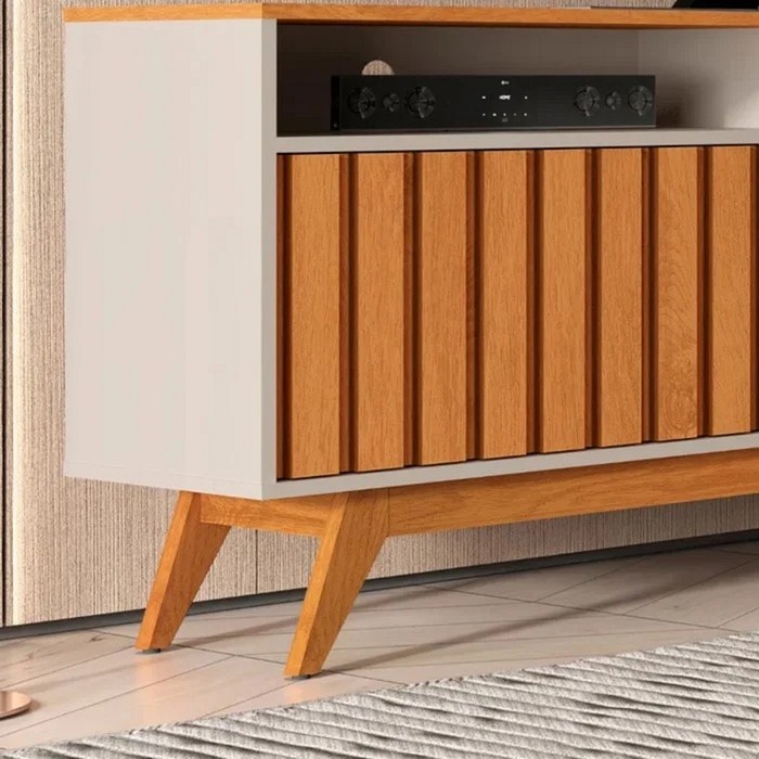 Rack Turin Ripado Tv Até 55 Polegadas Off White/Nature - Giga Móveis