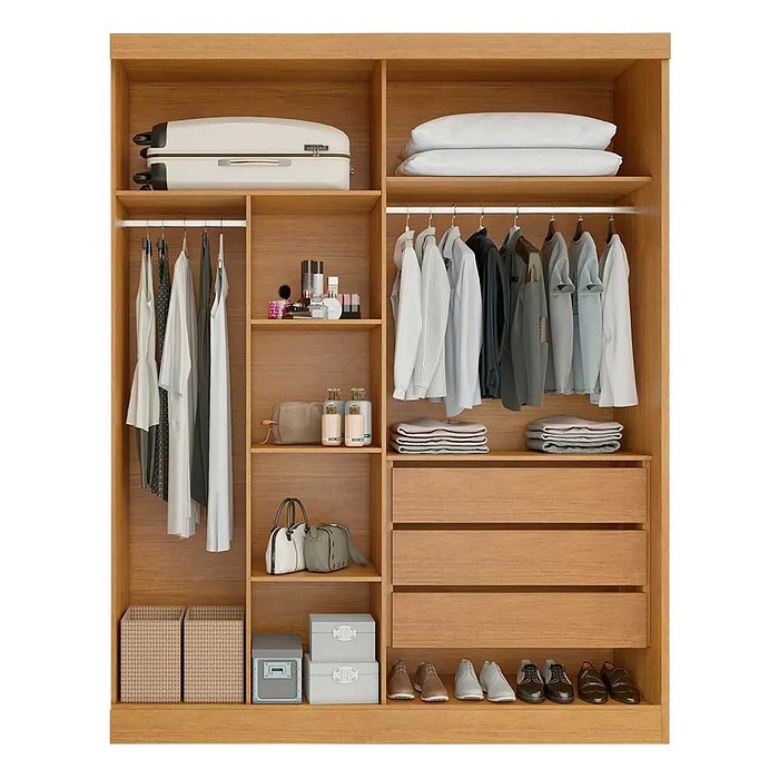 Guarda-Roupa Casal 4 Portas Alvorada Nature/Off White - Bianchi 