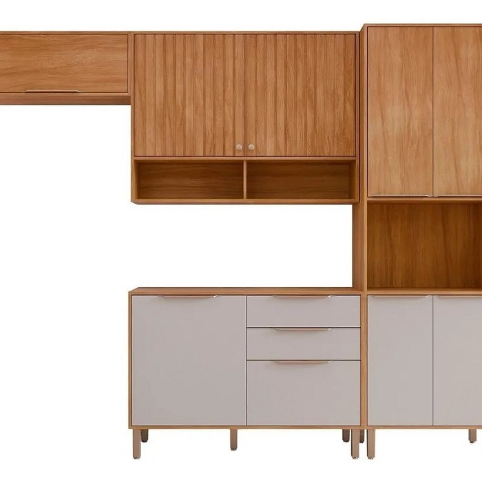 Cozinha Modulada Completa Divina 4 Peças 100% MDF - MGM Móveis - Cinamomo/Off White
