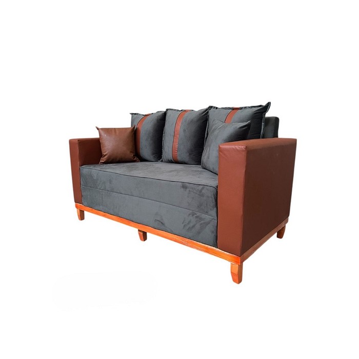 Sofá Montreal 1.60 2 Lugares Braço Couro Sintético - Veludo Cinza