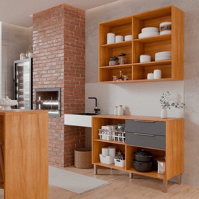 Cozinha Esplendida 2 Módulos 100% MDF Cinamomo/Titanio - MGM Móveis