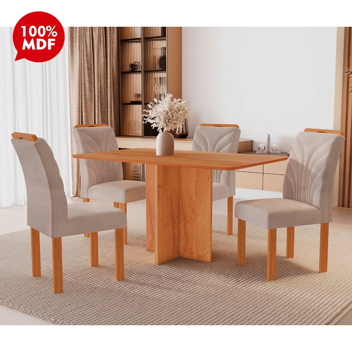Conjunto Mesa sem Vidro Salinas 120x80 + 4 Cadeiras Parati Cinamomo – Cel Móveis