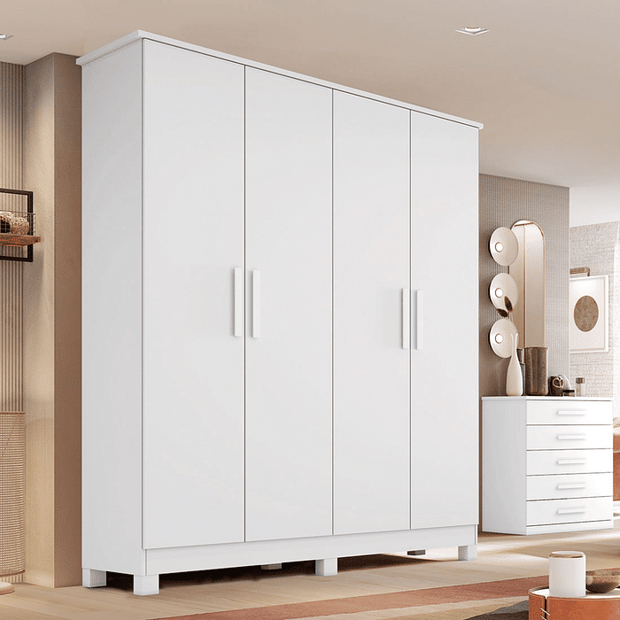 Guarda-Roupa Solteiro Em MDF 4 Portas Bianchi Nina Branco