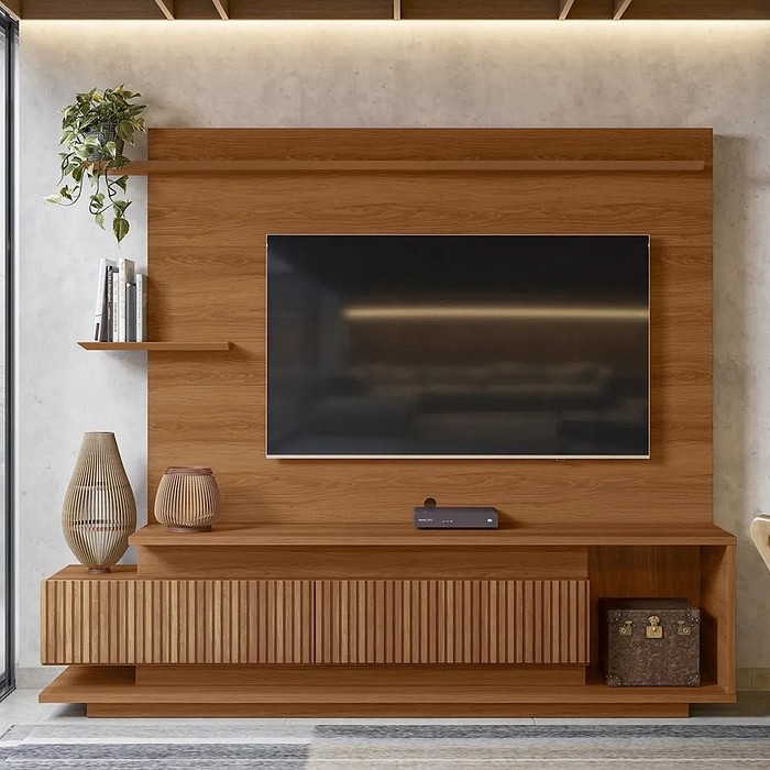 Home Para TV 65 Polegadas Istambul 2 Portas Ripado 3D Jequitibá Lukaliam