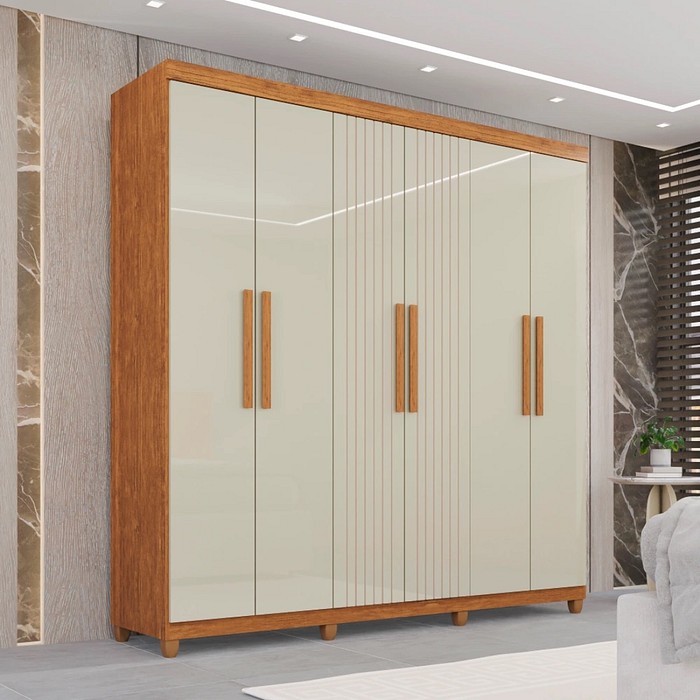 Guarda-Roupa Casal Portugal 6 Portas 2 Gavetas Imop Cinamomo/Off White