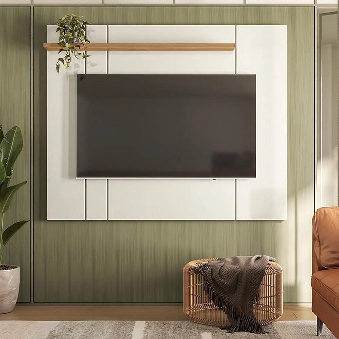 Painel Kiev Para TV até 70 Polegadas - Off White Perolizado/Freijó - Lukaliam