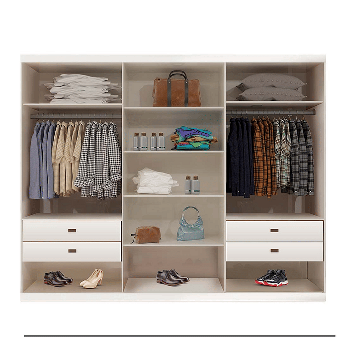 Guarda-Roupa Big 2.7 Anna Euro 100% MDF, com Espelho, 3 portas de correr, Branco - Bom Pastor