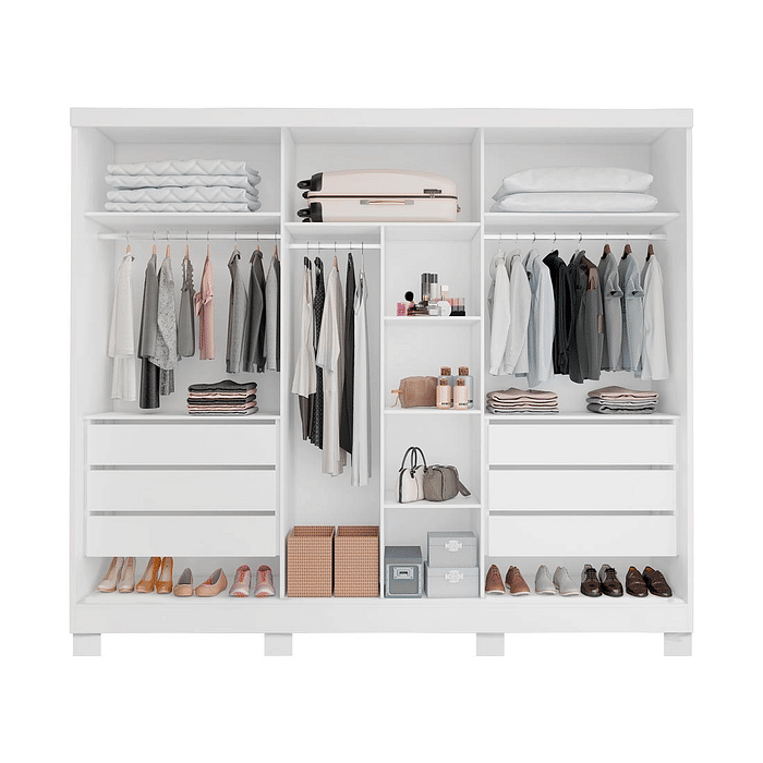 Guarda Roupa Casal Master 270 6 Portas, com Espelho, 100% MDF cor Branco - Bianchi