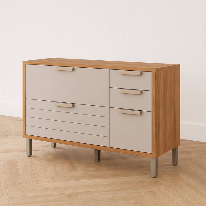 Balcão de Cozinha 100% MDF com Tampo Eloise 1pt 4gav 120cm MGM Freijo/Off white