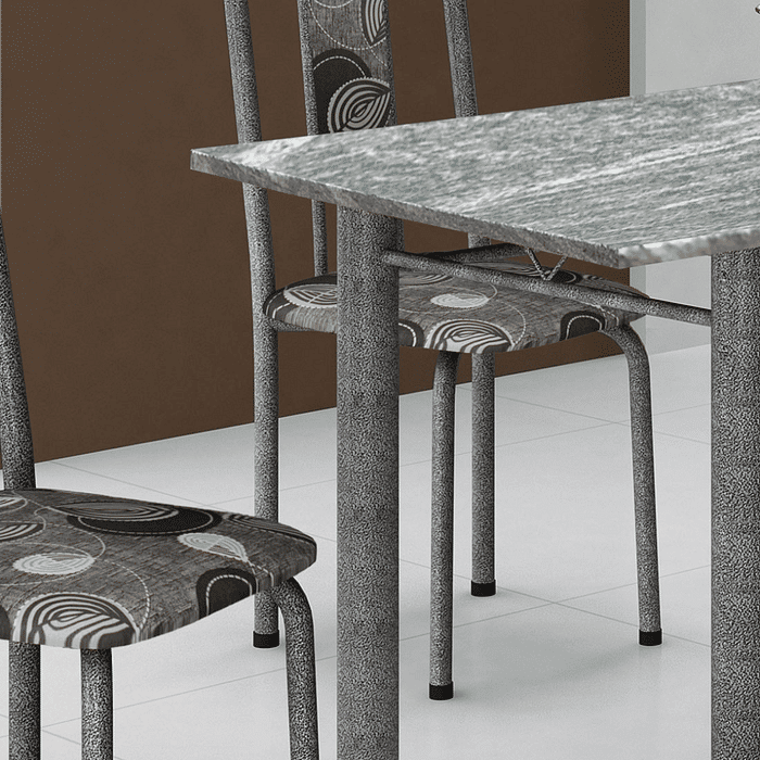 Mesa de Aço Martelado Bianca 010 com 4 cadeiras, Tampo Granito - Soma