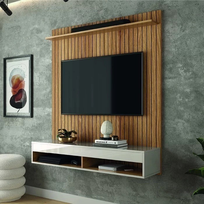 Painel Para TV 50 Polegadas 120cm Madri Freijó/Off White -  Lukaliam 