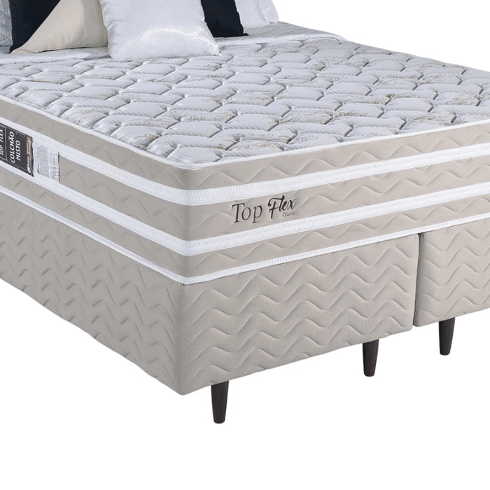 Conjunto Cama Box Queen + Colchão Design Top Flex Ouro 158x198x70