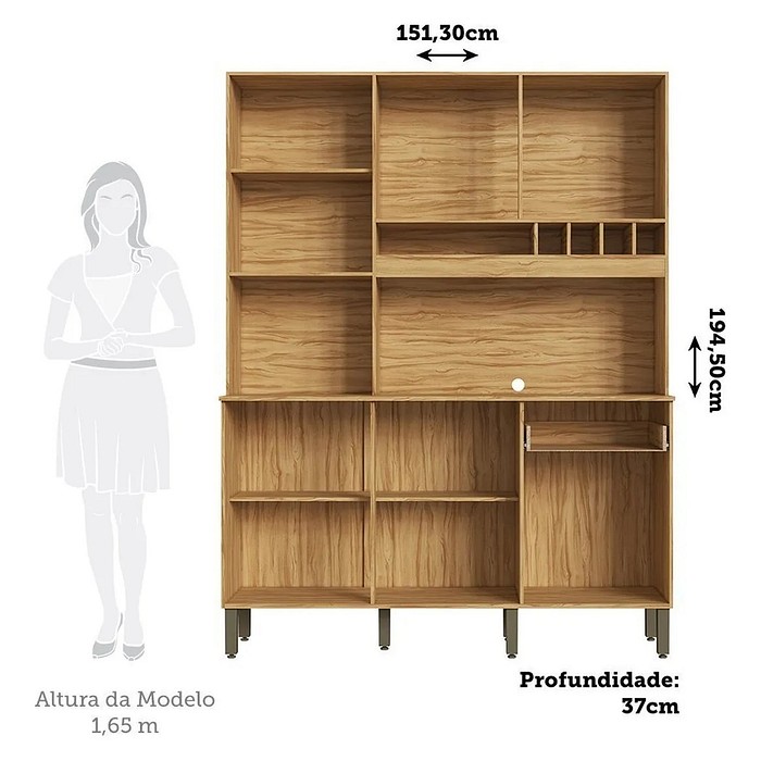 Armário de Cozinha Kit 6 Portas 1 Gaveta em MDF Ronipa Moscato Amendoa/Chumbo