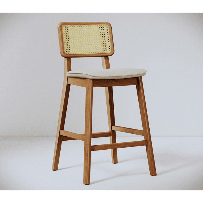 Banqueta Imcal Classic com Tela  - Estrutura em Madeira Maciça -  Linho/Nature