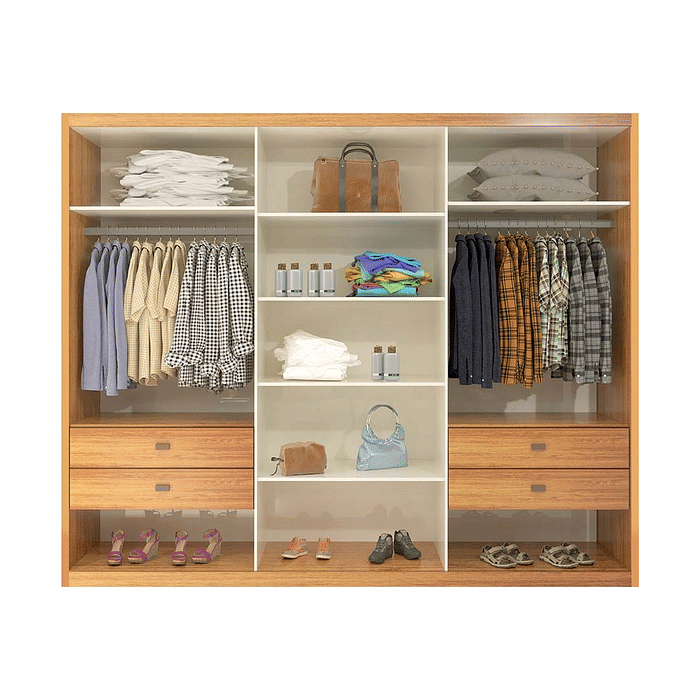 Guarda-Roupa Big 2.7 Anna Euro 100% MDF, com Espelho, 3 portas de correr, Naturall - Bom Pastor