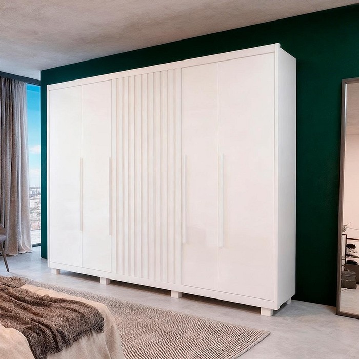 Guarda-Roupa Casal em MDF 6 Portas Bom Pastor Big Mary 2.7 - Branco/Natural Ripado