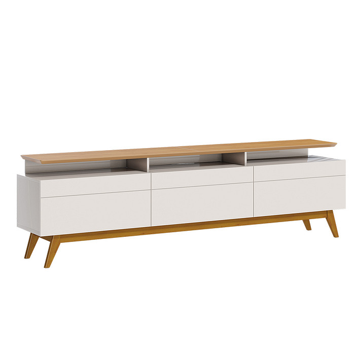 Rack para Sala Retrô TV 75 Polegadas Imcal  3 Gavetas Classic 1.8 Off White/Nature