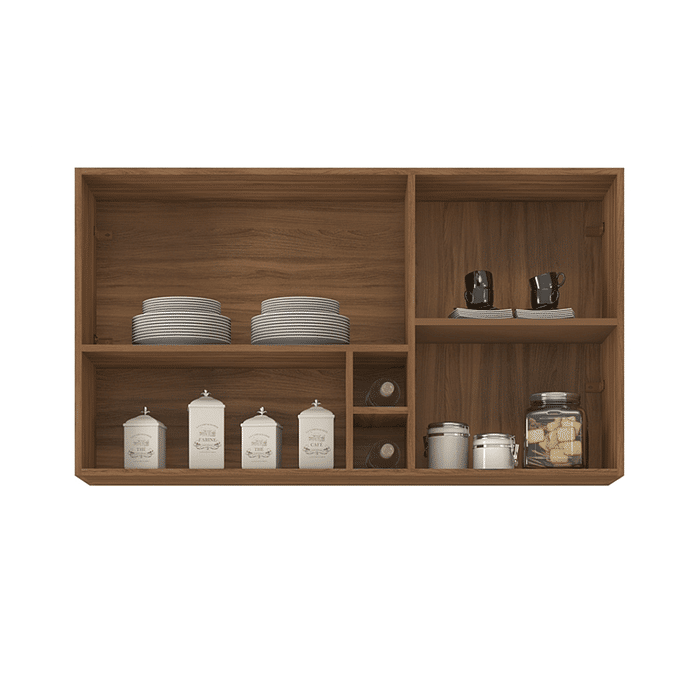 Armário Aéreo de Cozinha com Nicho, Firenze 120cm - Amêndoa com Branco - Demobile