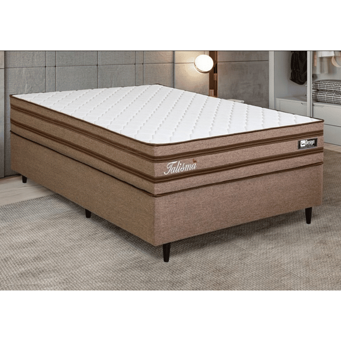 Conjunto Base Box com Colchão Casal Queen Molas Ensacadas Design Talismã 158X198X60 Marrom 