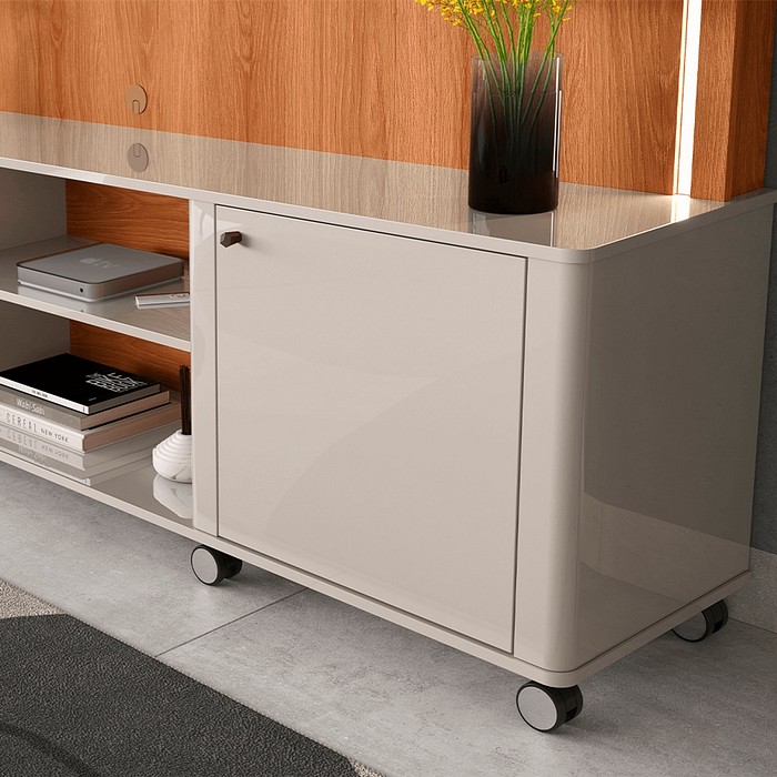 Estante Home Para TV 75 Polegadas com LED e Rodízios Lukaliam Florença Off White/Jequitibá