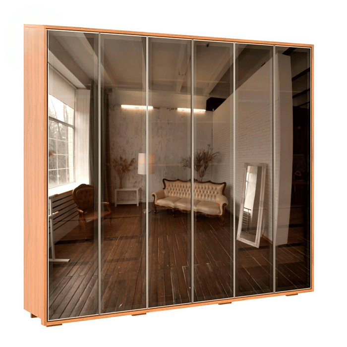 Guarda-Roupa 6 Portas 100% MDF 6 Gavetas Robel Concept 2.4 c/ Pés Freijó/Reflecta