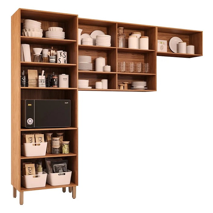 Cozinha Modulada Divina 3 Peças 100% MDF - MGM Móveis - Cinamomo/Off White