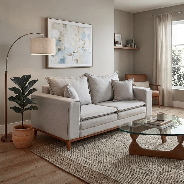 Sofá Búzios 3 Lugares 2,00m com Pillow – Assento em Espuma D33 e Pés de Madeira - Cinza - Design