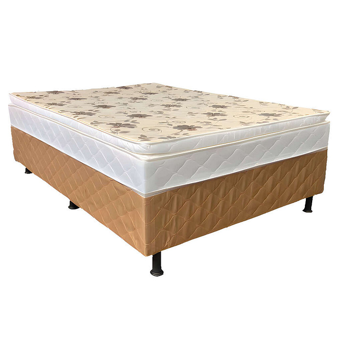 Cama Box Casal Conjugada 138x188x62 Malu Charm Ouro Com Pillow Top