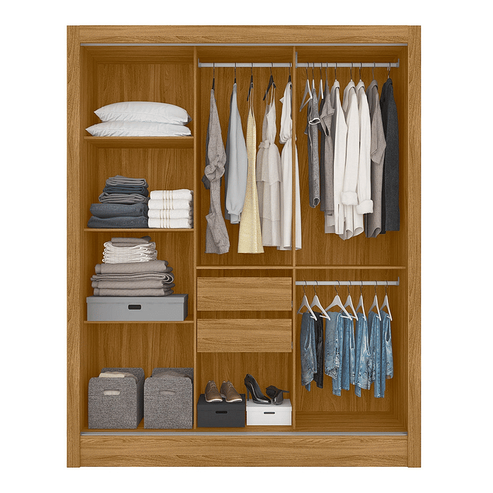 Guarda-Roupa com Espelho 3 Portas de Correr Bolívia Freijó/Cinza Frisado - Moval