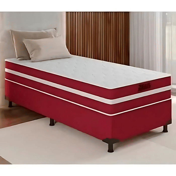 Cama Box Solteiro (Colchão + Base) Zeus 88x188 Molas Ensacadas Vermelho Baflex