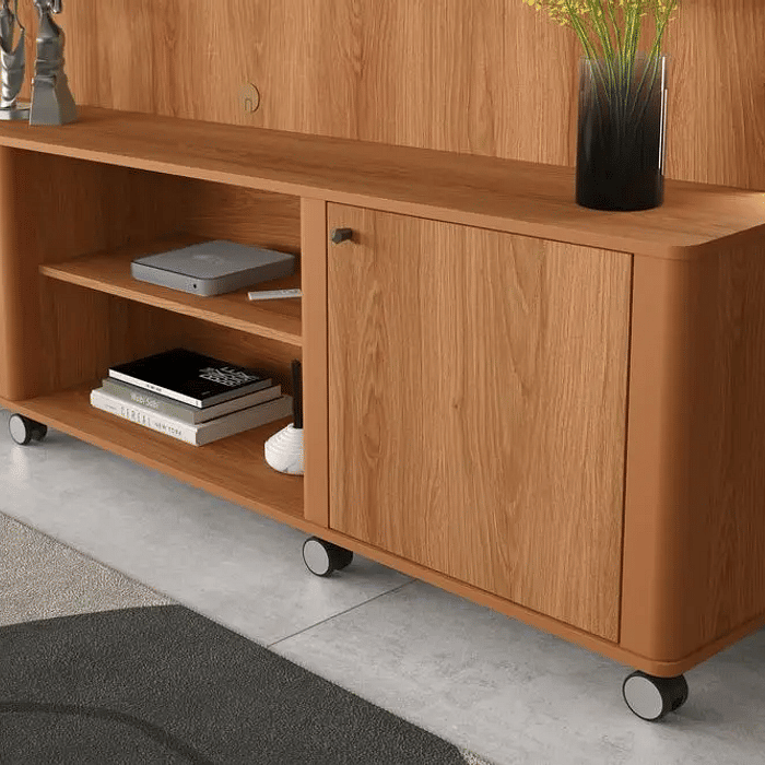 Estante Home Para TV 75 Polegadas com LED e Rodízios Lukaliam Florença Jequitiba